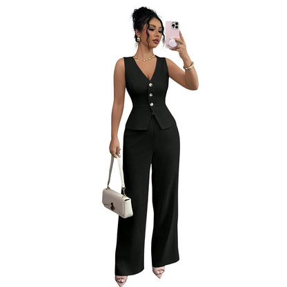 Women’s Sleeveless Vest & Wide-Leg Pants 2-Piece Set