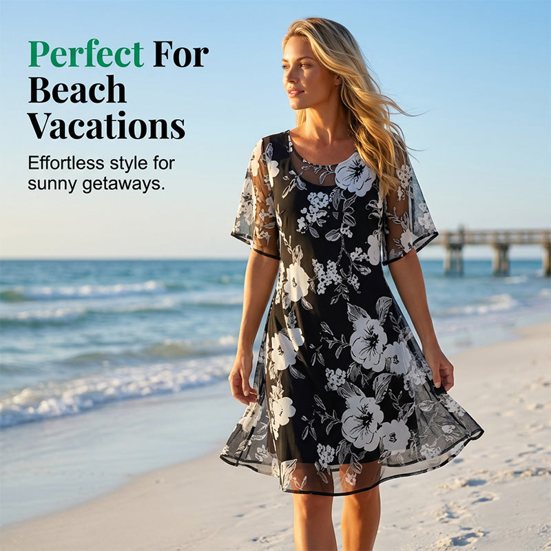 ⏰🔥LIMITED TIME 50% OFF! 🌸 Women’s Elegant Floral Print Chiffon Dress – Flowing, Lightweight & Perfect for Any Occasion ✨💃