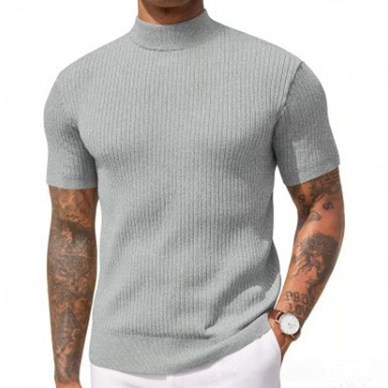 👕 LIMITED-TIME 50% OFF! ✨ Men's Slim Mock Neck T-Shirt – Ribbed, Short Sleeve, 6 Colors 🍁