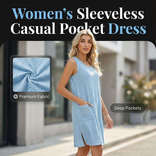 Women's Sleeveless Round Neck Casual Pocket Dress