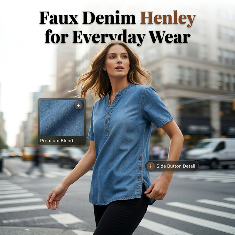 ⏰Women's Breathable Casual Denim Look Top