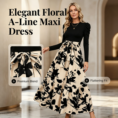 🌸Floral Long Sleeve A-Line Maxi Dress for Women💕