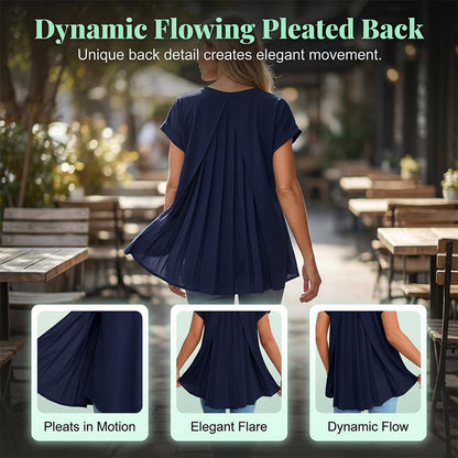 Flowy Short Sleeve Top with Inverted Pleat Back