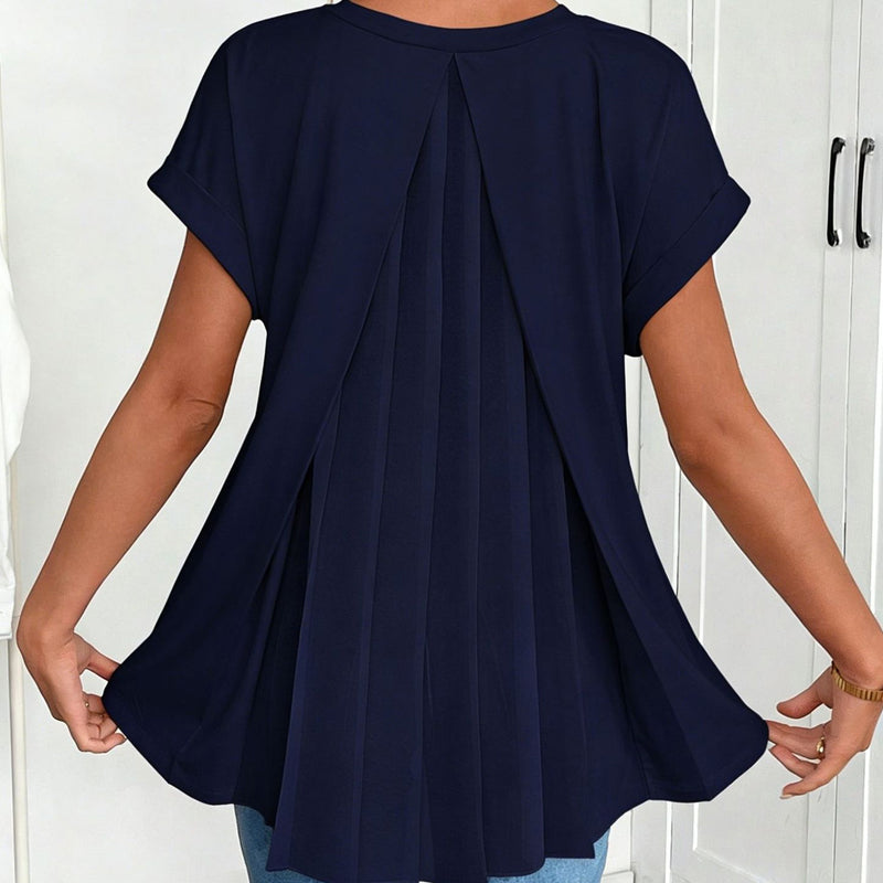 Flowy Short Sleeve Top with Inverted Pleat Back
