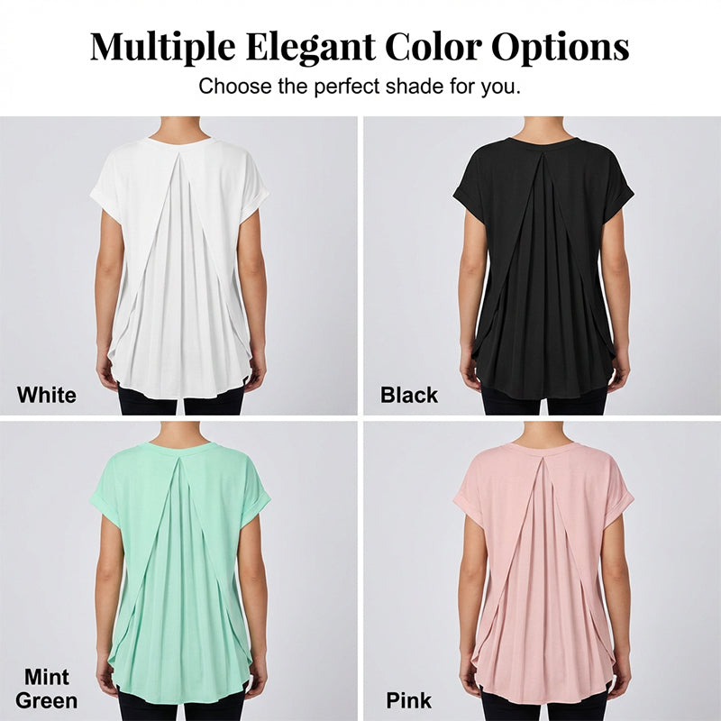 Flowy Short Sleeve Top with Inverted Pleat Back