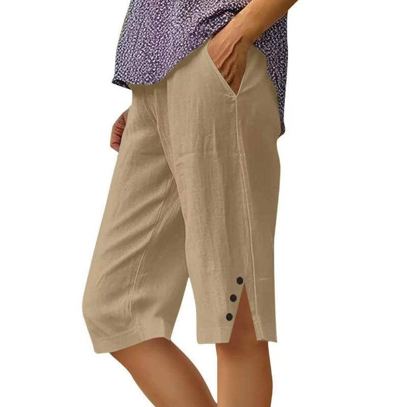 ⏳Time-Limited Special⏰Women's Casual Solid Color Pocket Capri Pants