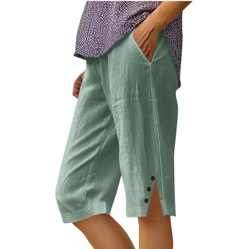 ⏳Time-Limited Special⏰Women's Casual Solid Color Pocket Capri Pants