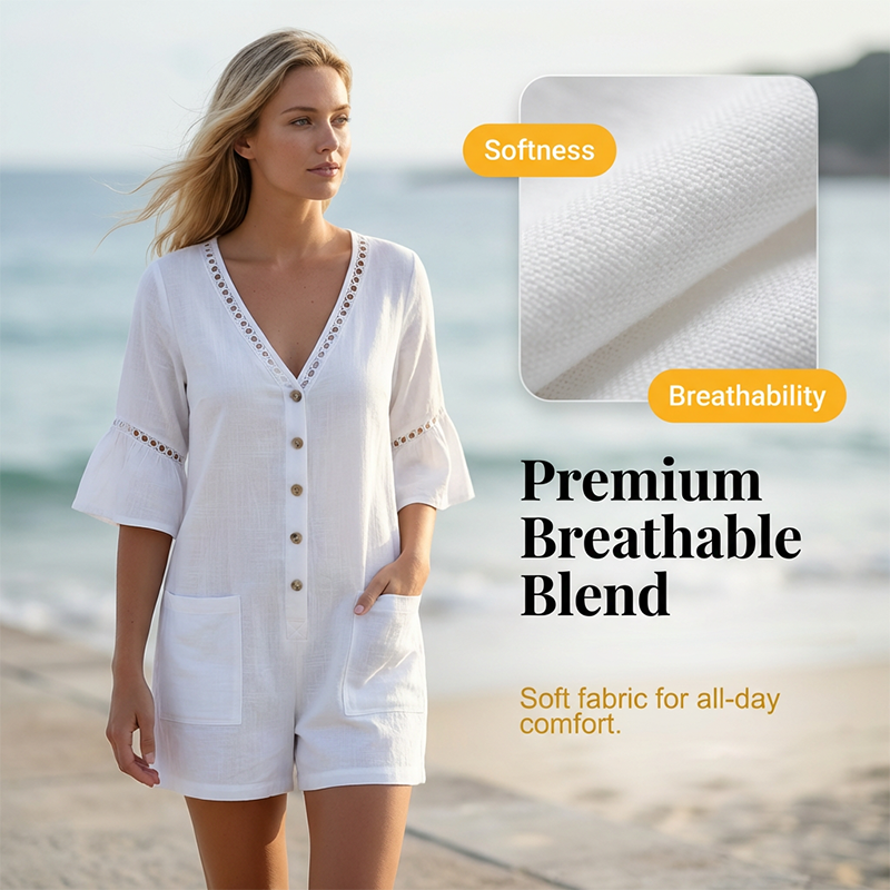 🔥Limited-time offer-Women's Summer V-Neck Jumpsuit with Bell Sleeves