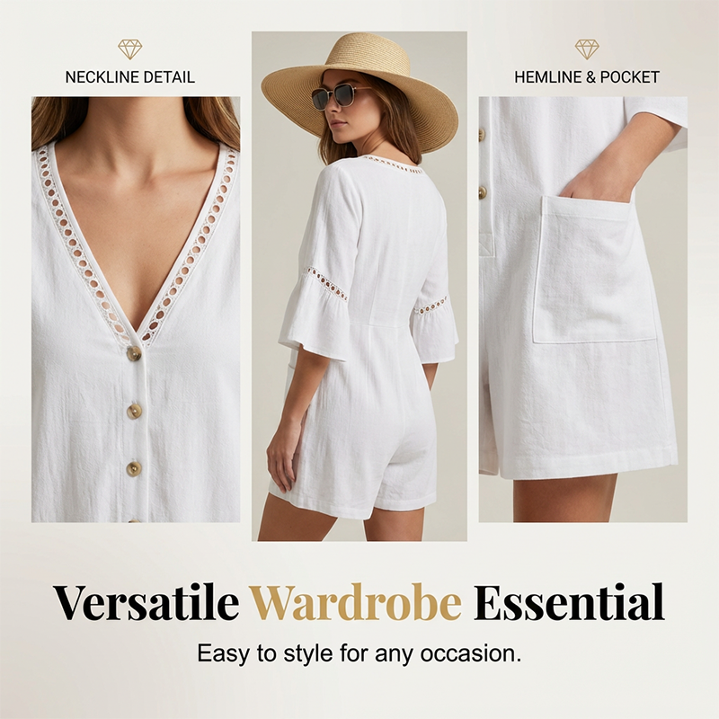 🔥Limited-time offer-Women's Summer V-Neck Jumpsuit with Bell Sleeves