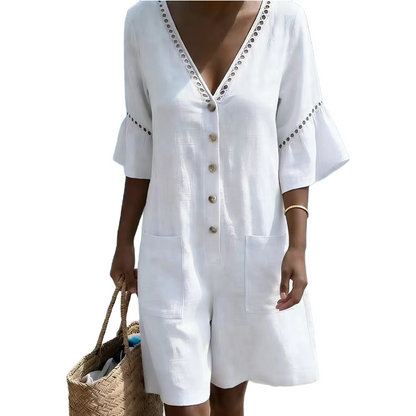 🔥Limited-time offer-Women's Summer V-Neck Jumpsuit with Bell Sleeves