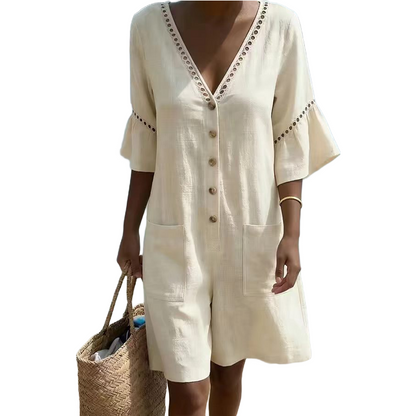 🔥Limited-time offer-Women's Summer V-Neck Jumpsuit with Bell Sleeves