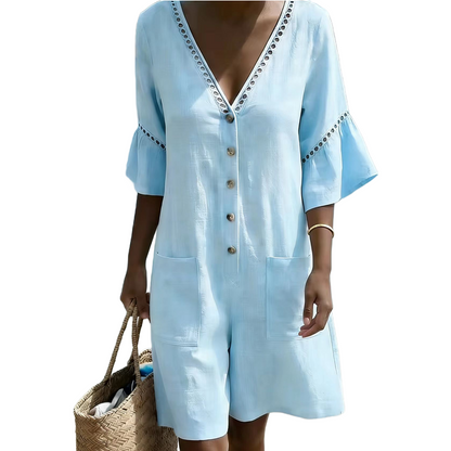 🔥Limited-time offer-Women's Summer V-Neck Jumpsuit with Bell Sleeves
