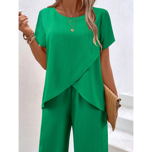 Women's Casual Asymmetrical Top & Wide-Leg Pants Outfit