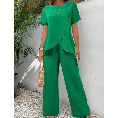 Women's Casual Asymmetrical Top & Wide-Leg Pants Outfit