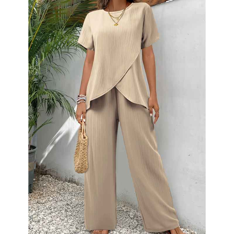 Women's Casual Asymmetrical Top & Wide-Leg Pants Outfit