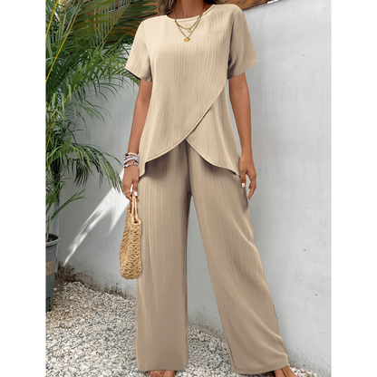 Women's Casual Asymmetrical Top & Wide-Leg Pants Outfit