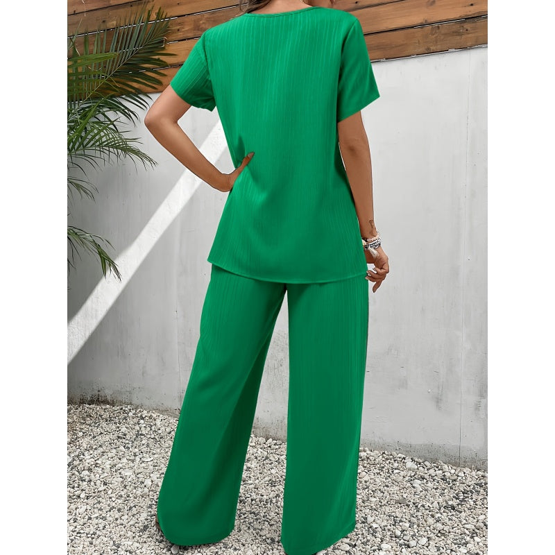 Women's Casual Asymmetrical Top & Wide-Leg Pants Outfit