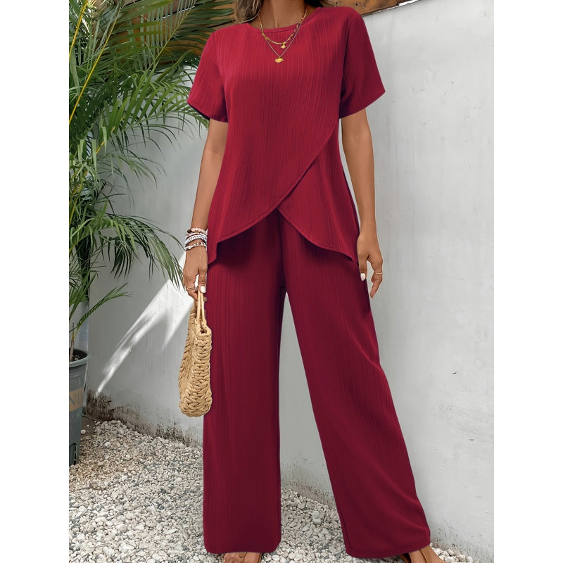 Women's Casual Asymmetrical Top & Wide-Leg Pants Outfit