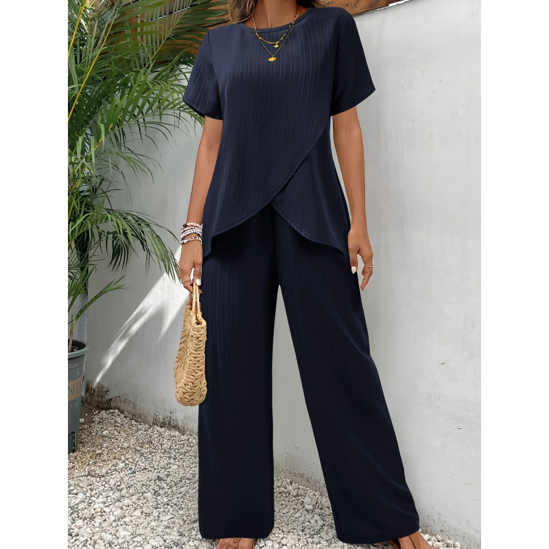 Women's Casual Asymmetrical Top & Wide-Leg Pants Outfit