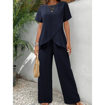Women's Casual Asymmetrical Top & Wide-Leg Pants Outfit
