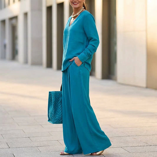 Women's V-Neck Casual 2-Piece Lounge Set