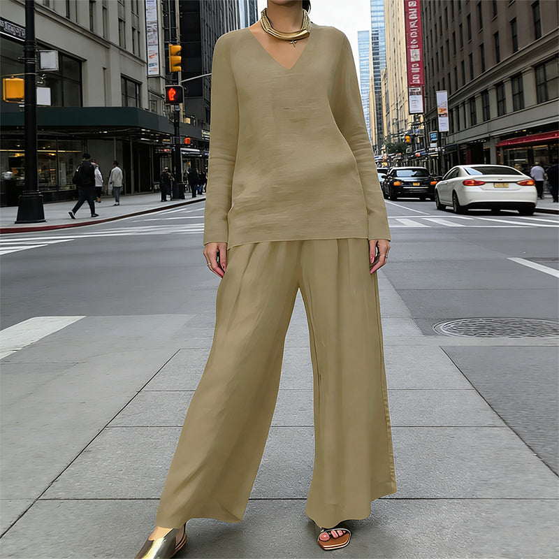 Women's V-Neck Casual 2-Piece Lounge Set