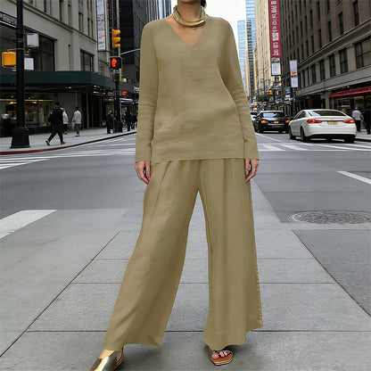 Women's V-Neck Casual 2-Piece Lounge Set