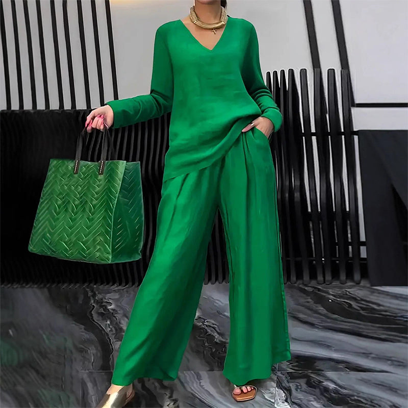 Women's V-Neck Casual 2-Piece Lounge Set