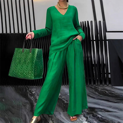 Women's V-Neck Casual 2-Piece Lounge Set