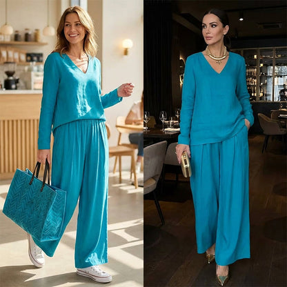 Women's V-Neck Casual 2-Piece Lounge Set
