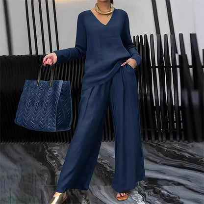 Women's V-Neck Casual 2-Piece Lounge Set
