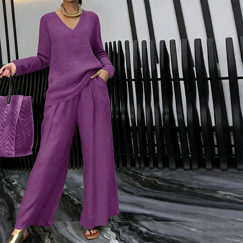 Women's V-Neck Casual 2-Piece Lounge Set
