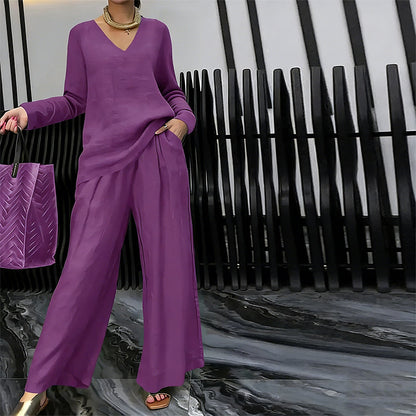 Women's V-Neck Casual 2-Piece Lounge Set