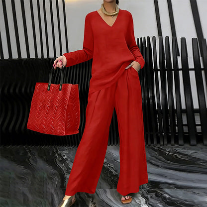 Women's V-Neck Casual 2-Piece Lounge Set