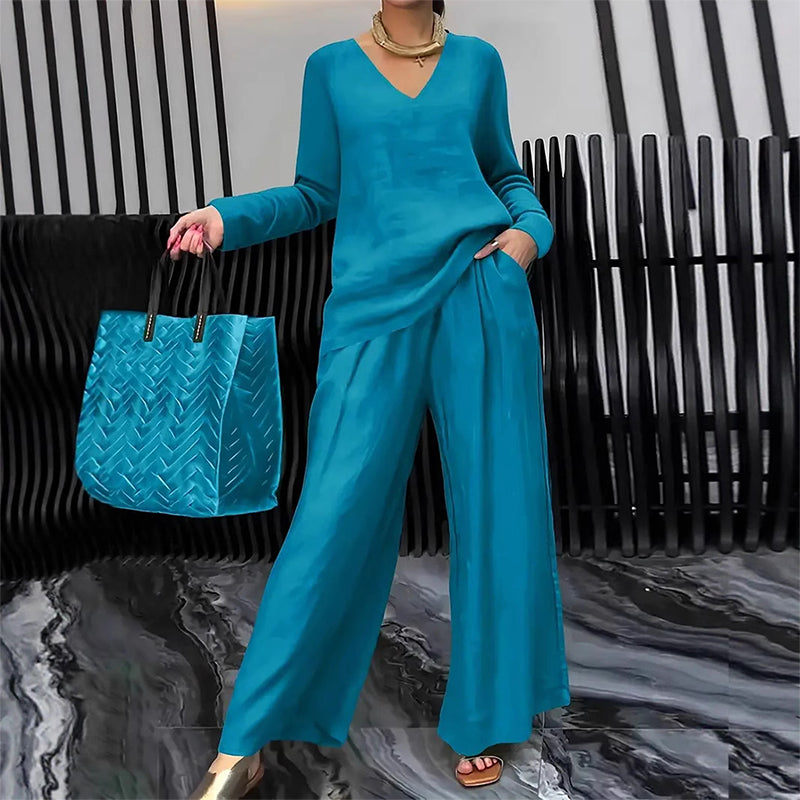 Women's V-Neck Casual 2-Piece Lounge Set