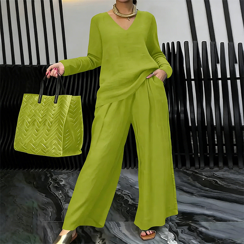 Women's V-Neck Casual 2-Piece Lounge Set