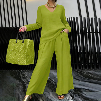 Women's V-Neck Casual 2-Piece Lounge Set