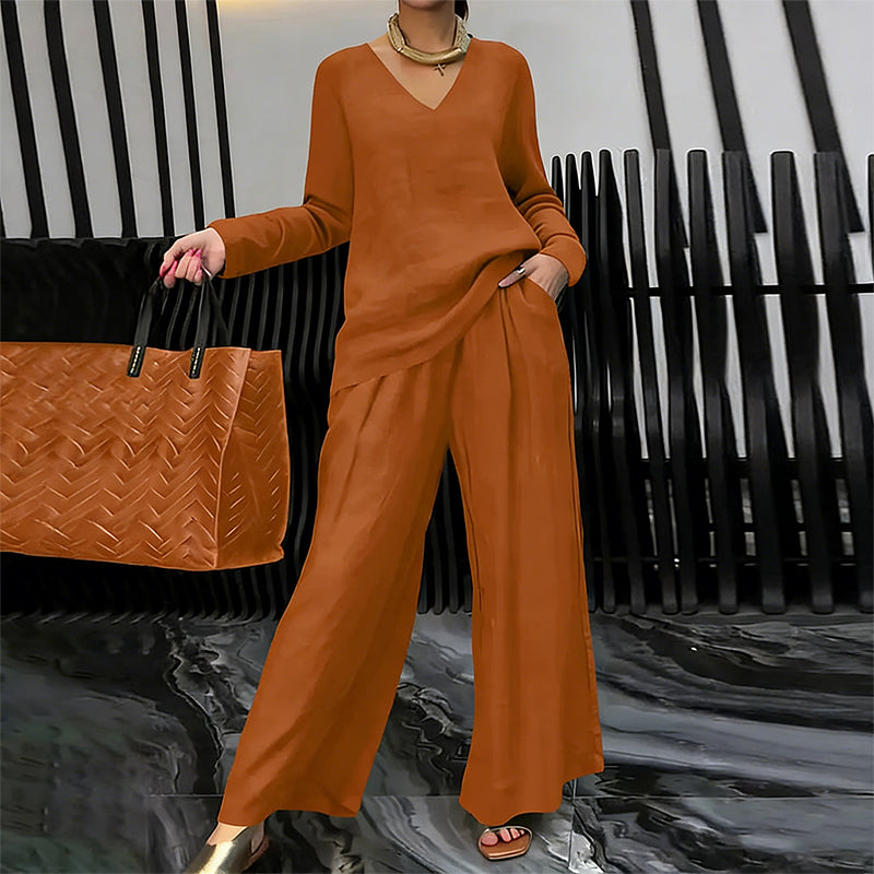 Women's V-Neck Casual 2-Piece Lounge Set