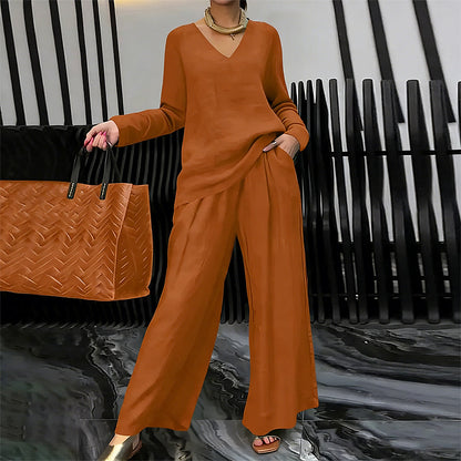 Women's V-Neck Casual 2-Piece Lounge Set