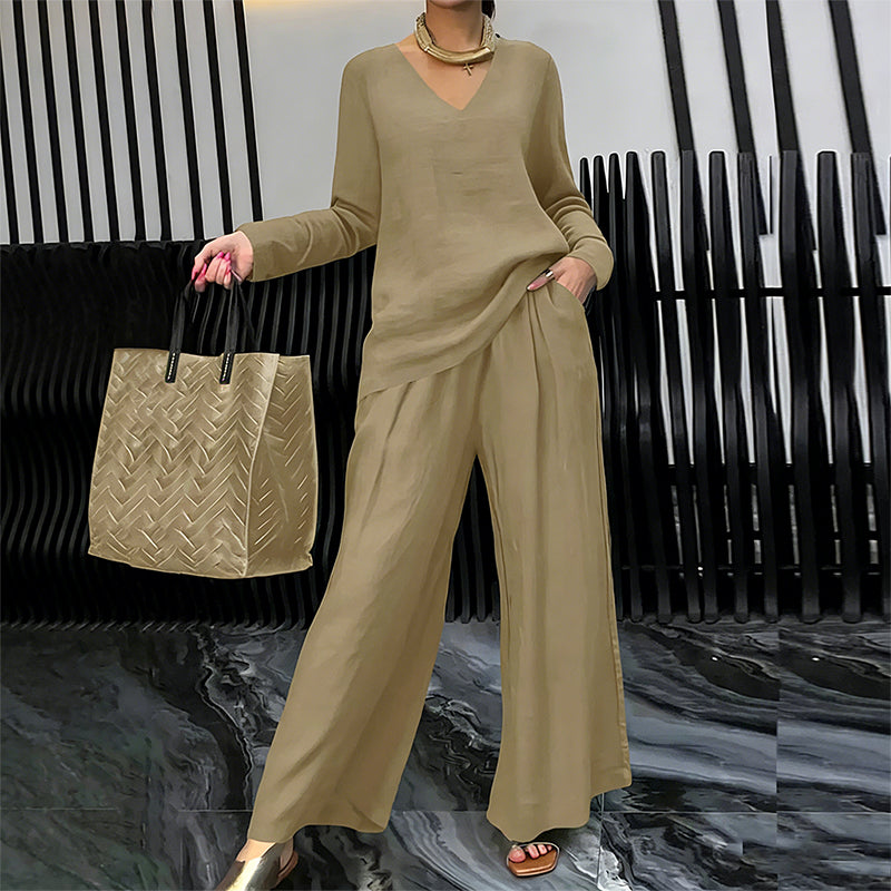 Women's V-Neck Casual 2-Piece Lounge Set