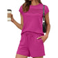 📢📢50% OFF !! ⏰Women's Pintuck T-Shirt & Drawstring Shorts 2-Piece Set
