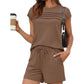 📢📢50% OFF !! ⏰Women's Pintuck T-Shirt & Drawstring Shorts 2-Piece Set