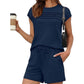 📢📢50% OFF !! ⏰Women's Pintuck T-Shirt & Drawstring Shorts 2-Piece Set