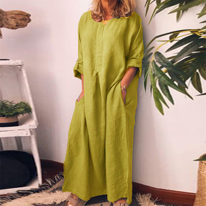 Women's Casual Cotton Linen Loose Maxi Dress
