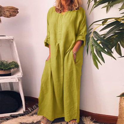 Women's Casual Cotton Linen Loose Maxi Dress