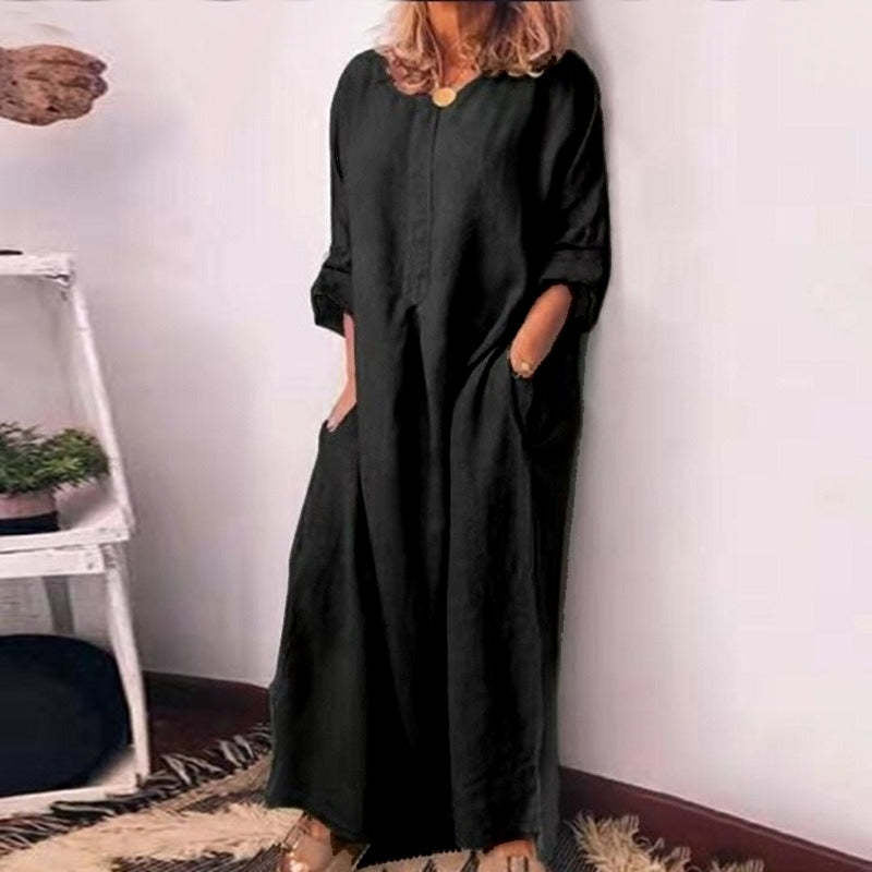 Women's Casual Cotton Linen Loose Maxi Dress