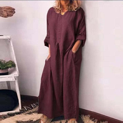 Women's Casual Cotton Linen Loose Maxi Dress
