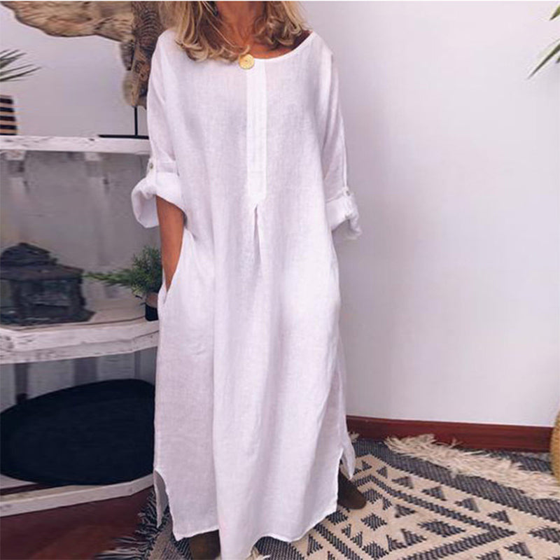 Women's Casual Cotton Linen Loose Maxi Dress