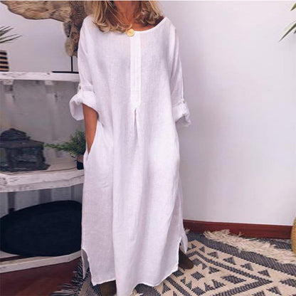 Women's Casual Cotton Linen Loose Maxi Dress
