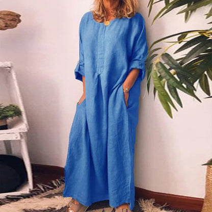 Women's Casual Cotton Linen Loose Maxi Dress